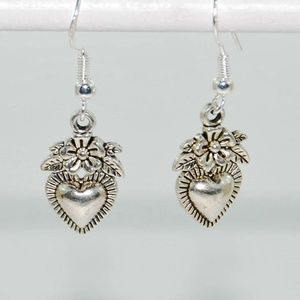925 Silver Heart w/flower Earrings
